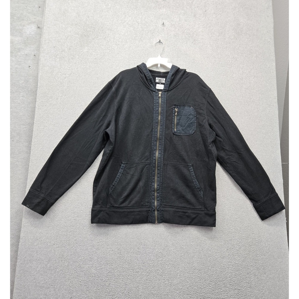 Converse Men Hoodie XL Black Fleece Zipped Pocket Long Sleeve Full Zip Casual